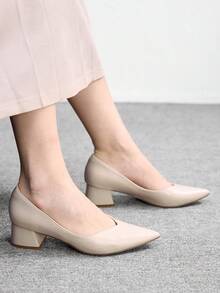 CUCCOO BIZCHIC Women's Apricot Matte Minimalist Classic Pointed Toe Office/Commute Business Chunky Heel Pumps - Apricot - View 4