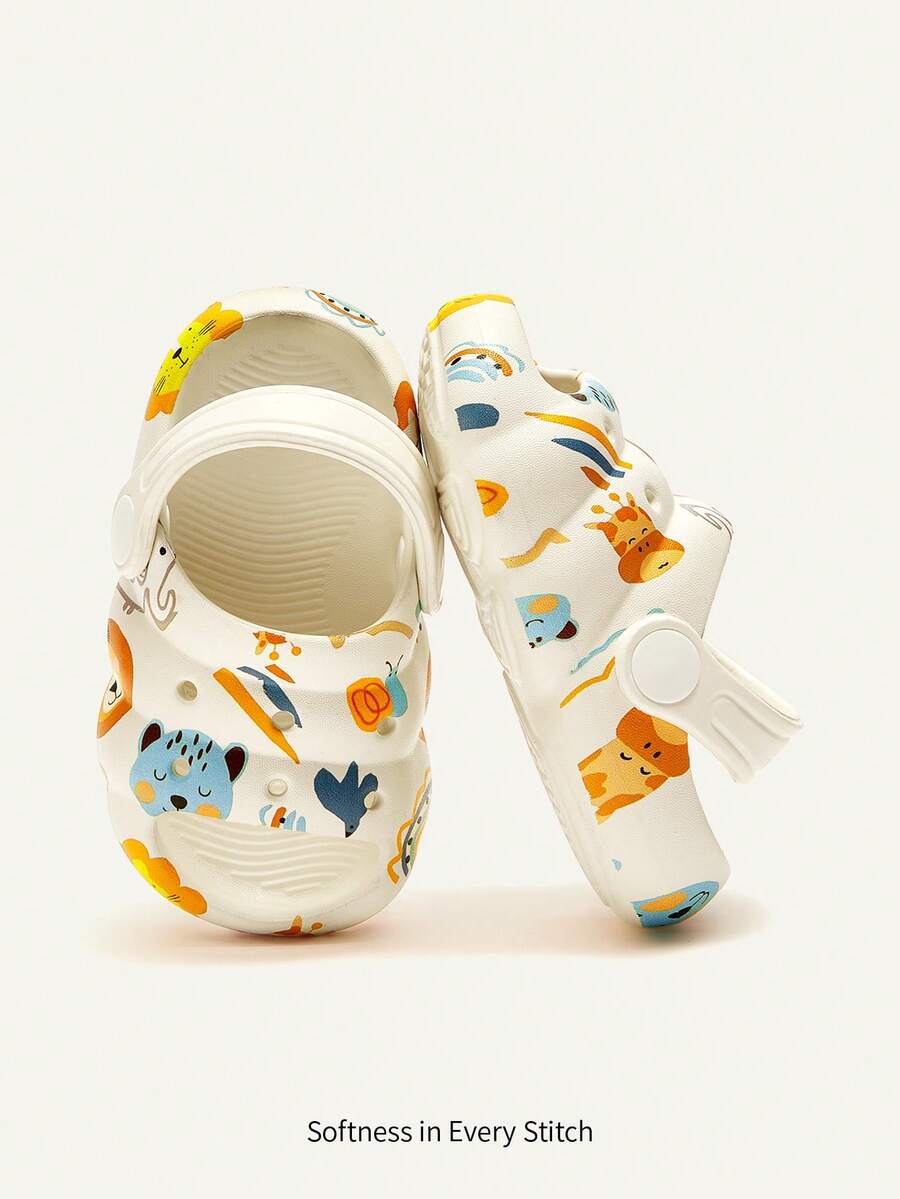 Cozy Pixies A Pair Of Baby Breathable Closed Toe Summer Cute Little Animal Print Slip-On Clog Shoes Children's Outdoor Beach Non-Slip Slippers Daily Home Slippers - White - View 1