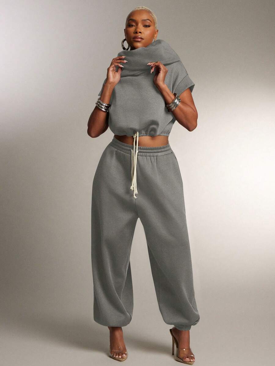 Denimoi 低裆宽松运动裤 时尚街头风 舒适下装 日常休闲服 - 灰色 - 查看 1