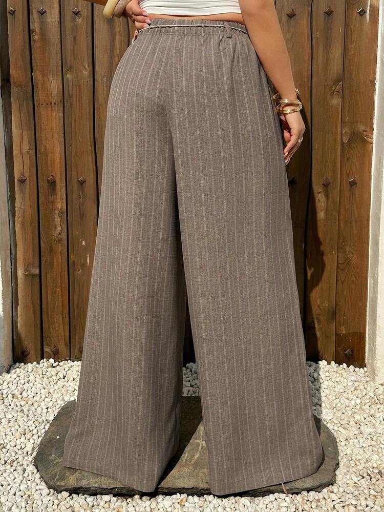 Dazy Plus Plus Size Striped Print Knotted Casual Wide Leg Pants