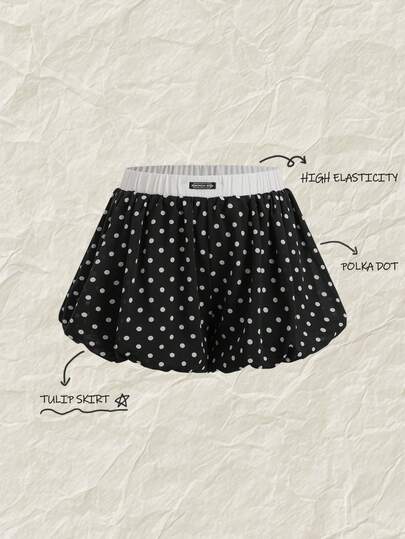 Olithes 女士短裤，波点花苞设计短裤，撞色拼接设计短裤，时尚优雅，适合日常穿着、婚礼、宴会、通勤、毕业派对、节日活动、度假等场合。采用天鹅绒面料，色彩对比鲜明。