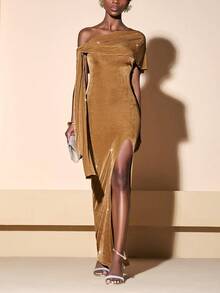 Zivah 2026 度假休闲独特系带优雅复古金色开衩连衣裙 - 金色 - 查看 5