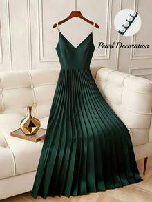 Franclia 优雅派对仿珍珠吊带超大A字褶裥裙 - 綠色 - 查看 5