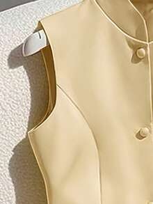 Franclia 女士芥末黄背心外套，立领优雅魅力商务通勤装 - 黃色 - 查看 5