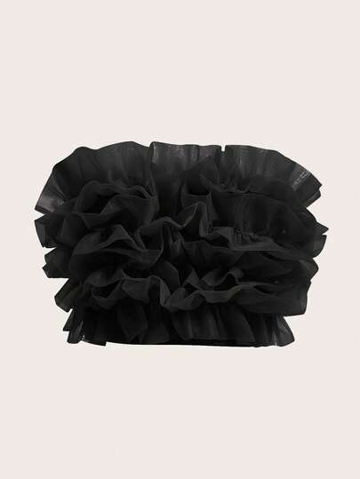 Aveloria Rosie Ruffle Trim Mesh Overlay Top Holiday Party Clothes Cute Funny Shirts 