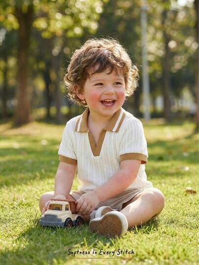 Cozy Pixies Baby Boy Polo Collar Short Sleeve Half-Placket Pullover Top, Versatile & Comfortable,Spring To Summer,Play Boy
