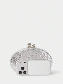 SHECARRY Fashionable & Elegant Silver Textured Clutch Bag For Party - Silver - View 5