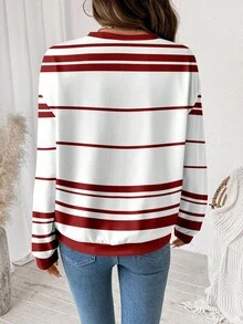 SHEIN LUNE Casual Minimalist Red Heart Pattern Round Neck Loose Fit Women Sweatshirt - Multicolor - View 2
