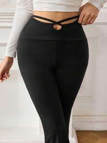 Modelyn Quần legging nữ màu trơn, cạp chéo, dáng xòe thoải mái. - màu đen - Xem 4