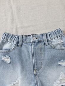 Tween Girls Y2K Style Jeans, Vintage Light Wash Distressed, Ripped, Frayed, Relaxed Fit, Soft & Comfortable Fabric, & Versatile, Girls Denim - Light Wash - View 6