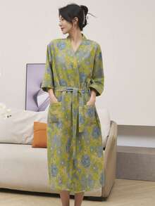 1 chiếc, Áo choàng tắm dài kiểu cổ điển, Áo choàng tắm bằng vải cotton gạc nguyên chất, Áo choàng tắm mùa hè, Thấm hút tốt, nhanh khô, Áo choàng tắm nữ, Khăn tắm có thể mặc được, Đồ ngủ mùa xuân và mùa hè, Vải gạc đôi, Đồ dùng phòng tắm, Đồ gia dụng - nhiều màu - Xem 48