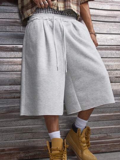 AXEPEAK Men's Casual Solid Color Drawstring Waist Loose Shorts