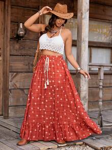 Breezaya Jupe vintage à imprimé et à franges en tissu texturé pour femmes grandes tailles, printemps/été. Blouse élégante en jacquard pour femmes. Convient pour les rassemblements du Nouvel An, les remises de diplômes, la Saint-Valentin, les festivals de musique, la Fête des Mères, Halloween, Thanksgiving, Pâques, la Fête nationale, le bal de promo, les sorties en couple, la saison des mariages, les excursions en plein air - Orange - Voir 1