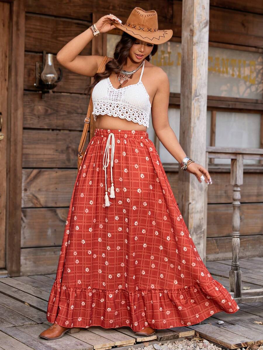 Breezaya Jupe vintage à imprimé et à franges en tissu texturé pour femmes grandes tailles, printemps/été. Blouse élégante en jacquard pour femmes. Convient pour les rassemblements du Nouvel An, les remises de diplômes, la Saint-Valentin, les festivals de musique, la Fête des Mères, Halloween, Thanksgiving, Pâques, la Fête nationale, le bal de promo, les sorties en couple, la saison des mariages, les excursions en plein air - Orange - Voir 1