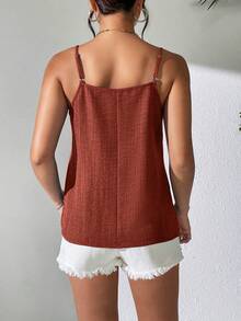 Balvessa Camiseta de tirantes plisada de unicolor casual para mujer, verano - Naranja Quemada - Ver 2