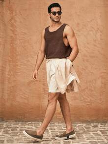 HIMLAND 男士纹理针织休闲夏季度假纯色背心 - 棕色 - 查看 7