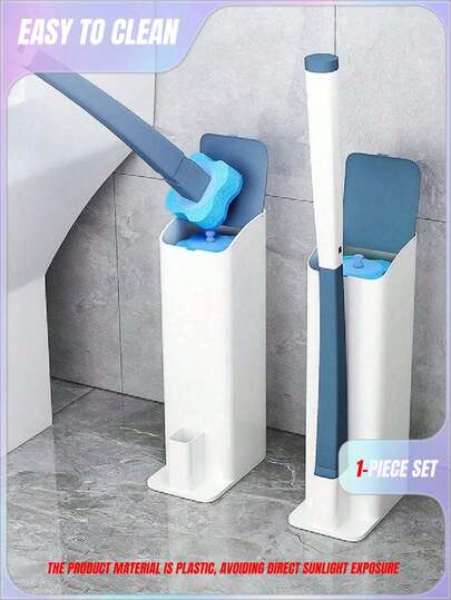 SHEIN 1 pieza Cepillo de baño de mango largo con 8 cabezales de limpieza reemplazables, decoración de baño para el verano