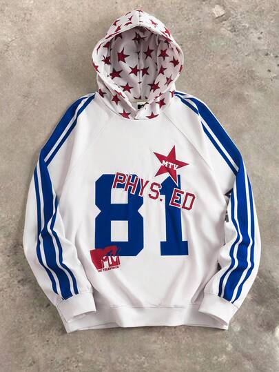 MTV | SHEIN Herrluvtröja med färgblock, numerisk och bokstäver, höst