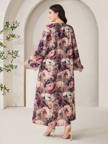 Al Najma Vestido longo árabe tradicional folgado com estampa floral para mulheres plus size - Multicolorido - Ver 2