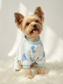 PETSIN 1pc Pet Cat/Dog Dinosaur Print Fleece Jumpsuit, Warm Winter Outfit, Fits Both Cats And Dogs - Multicolor - View 9