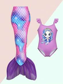 Young Girls1piece,Mermaid Princess Printed,One-Pieces Beachwear,Travel,Relax,Sunbathing,Water-Resistant,Sun,Summer,Anti-Uv,Sun Protection,Swim,Beach,Sea,Holiday,Vacationsummer One Piece Swimsuit Girls Mermaid Swimsuit Girls Mermaid Tail Swimsuit Kids Girls Swimming Costume Mermaid Pajamas - Multicolor - View 1