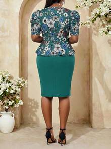 Fleurora 春夏秋冬优雅派对婚礼鸡尾酒会圣诞节彩色紫色V领主教袖加大码套装 - 彩色 - 查看 2