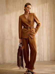 MOTF PREMIUM FASHIONABLE TAPERED SUIT PANTS, VINTAGE STYLE, SPRING/SUMMER - Brown - View 7