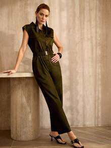 MOTF PREMIUM Bộ jumpsuit không tay, thắt lưng, chất liệu 100% cotton, kiểu dáng cổ điển. - xanh quân đội - Xem 8