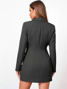 EURMUSE Blazer feminino casual/de trabalho de cor sólida, com gola lapela, manga comprida e abotoamento duplo. - Cinza escuro - Ver 2
