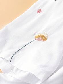 Linhara CURVE Áo cánh cỡ lớn thêu hoa văn dày, phong cách Bohemian, giản dị và thanh lịch - trắng - Xem 5