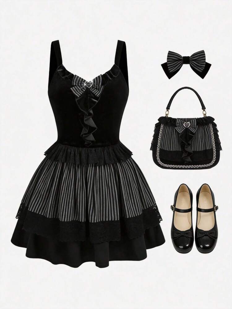 ROMWE Goth Vestido negro sin mangas con parches de talla grande - Multicolor - Añade 5