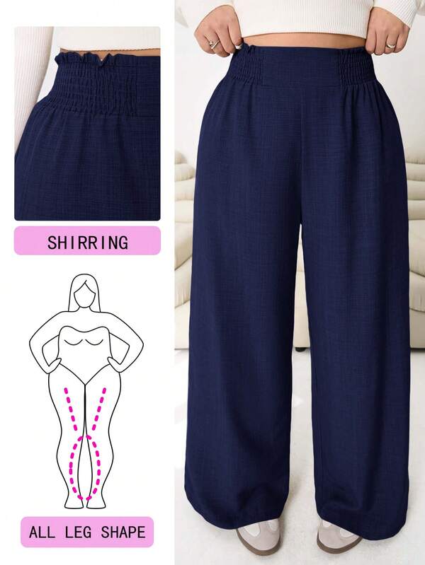 Solflare 2025 Autumn/Winter New Casual Pants, Suitable For Outings, Daily Casual, Parties, Commuting, Back To School, Dates, Home, Birthday Parties And Multiple Occasions. Relaxed Fit, Elastic Waistband, Wide-Leg Trousers, Beige, Plus Size