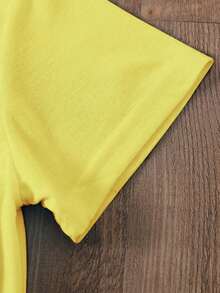 SHEIN 女士休闲柠檬饮料印花圆领短袖T恤，夏季 - 黃色 - 查看 4