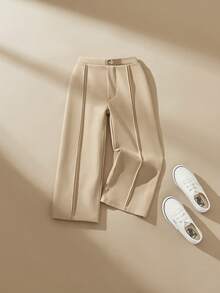 SHEIN 女童优雅休闲直筒裤，适合日常休闲外出穿着 - 杏色 - 查看 8