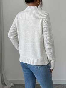 SHEIN Casual Solid Color Crew Neck Sweater, Autumn/Winter - White - View 2