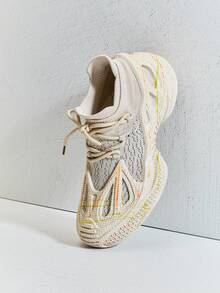 SHUZIA #UrbanFuturism Men's Knit Mesh Hybrid Bone Cage Sneakers – Designer-Inspired Silhouette & 3D-Printed Feeling Futuristic Sole For Bold Everyday Style - Beige - View 6