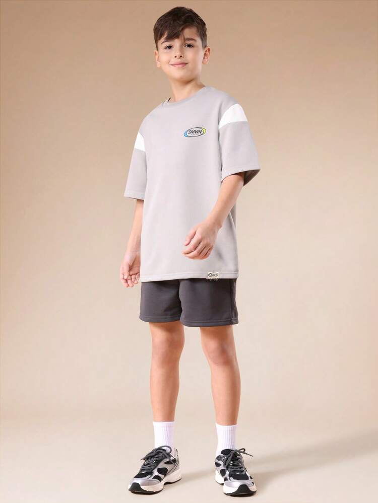 Oversized Color Block Tee And Shorts Set With Logo