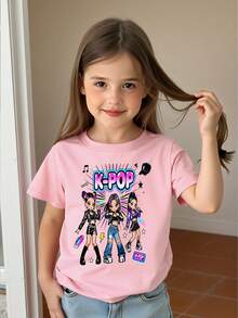 Cute Personalized Short Sleeve Daily Wear Tee - Pink - View 3