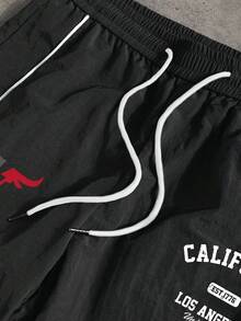 Sport MetroGents 男士休闲日常字母印花抽绳腰运动裤 - 黑色 - 查看 5