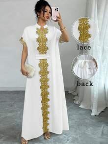 SHEIN Clasi Women's V-Neck Lace Patchwork Casual Loose Party & Outing Dress - White - View 1