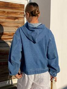 DAZY Loose Casual Distressed Denim Jacket And Coat For Women, Spring/Summer - Blue - View 2