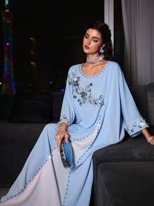 Layrah 优雅串珠水钻装饰长袍，春夏款 - 彩色 - 查看 7