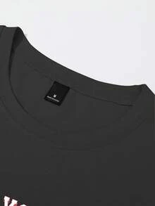 Manfinity LEGND Men's White Crew Neck Short Sleeve T-Shirt, Italian Element Print, Jersey Style - Black - View 6