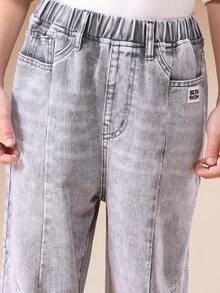SUMWON Boys Relaxed Fit Light Wash Denim Jeans With Cargo Pockets Elastic Waist Casual Wide Leg Pants For Everyday Comfort Vacation - Grey - View 6