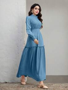 Graceveil Women's Contrast Lace Ruffle Hem Maxi Elegant Dress Classy Dresses For Woman - Blue - View 8