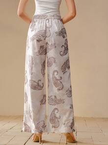 MOTF PREMIUM WOMEN'S PRINTED CASHEW FLOWER DISTRESSED FLARED LEG PANTS, SPRING/SUMMER - Beige - View 3