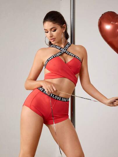 Menodora SHEIN Sport Women's Minimalist Letter Jacquard Hollow-Out Sports Bra