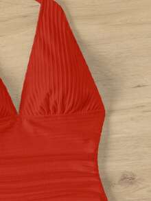 Swim Vcay Women's Summer Vacation Beach Ruched Neck Sexy One-Piece Swimsuit - Red - View 6