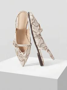 Mnmlis Zapatos planos con hebilla metálica y puntera para mujer - Blanco - Ver 5