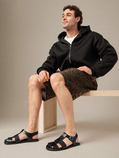 SHUZIA Men's Premium Faux Leather Black Fisherman Sandals – Back-Strap Support, Wide-Strap Design & All-Day Comfort